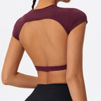 Hearuisavy Sommer Personalisierbare Sportshirts Workout Sportbekleidung Rückenloses Yoga-Kleidungsstück Brustpolster Sport Crop Tops Gym Top Damen