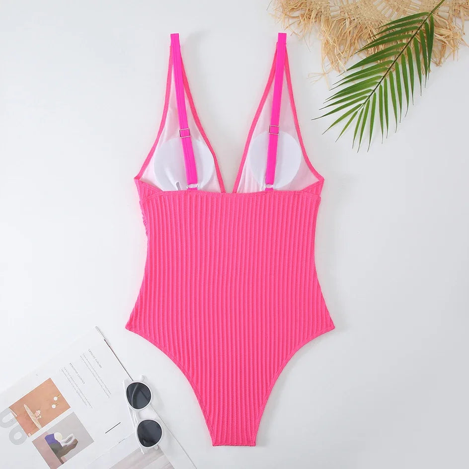 Tiefer V-Ausschnitt Einteiler Damen 2024 Push Up Bademode Weiblich Sexy Sommer Strandmode Schwimmen für Badeanzüge Micro Korean Monokini