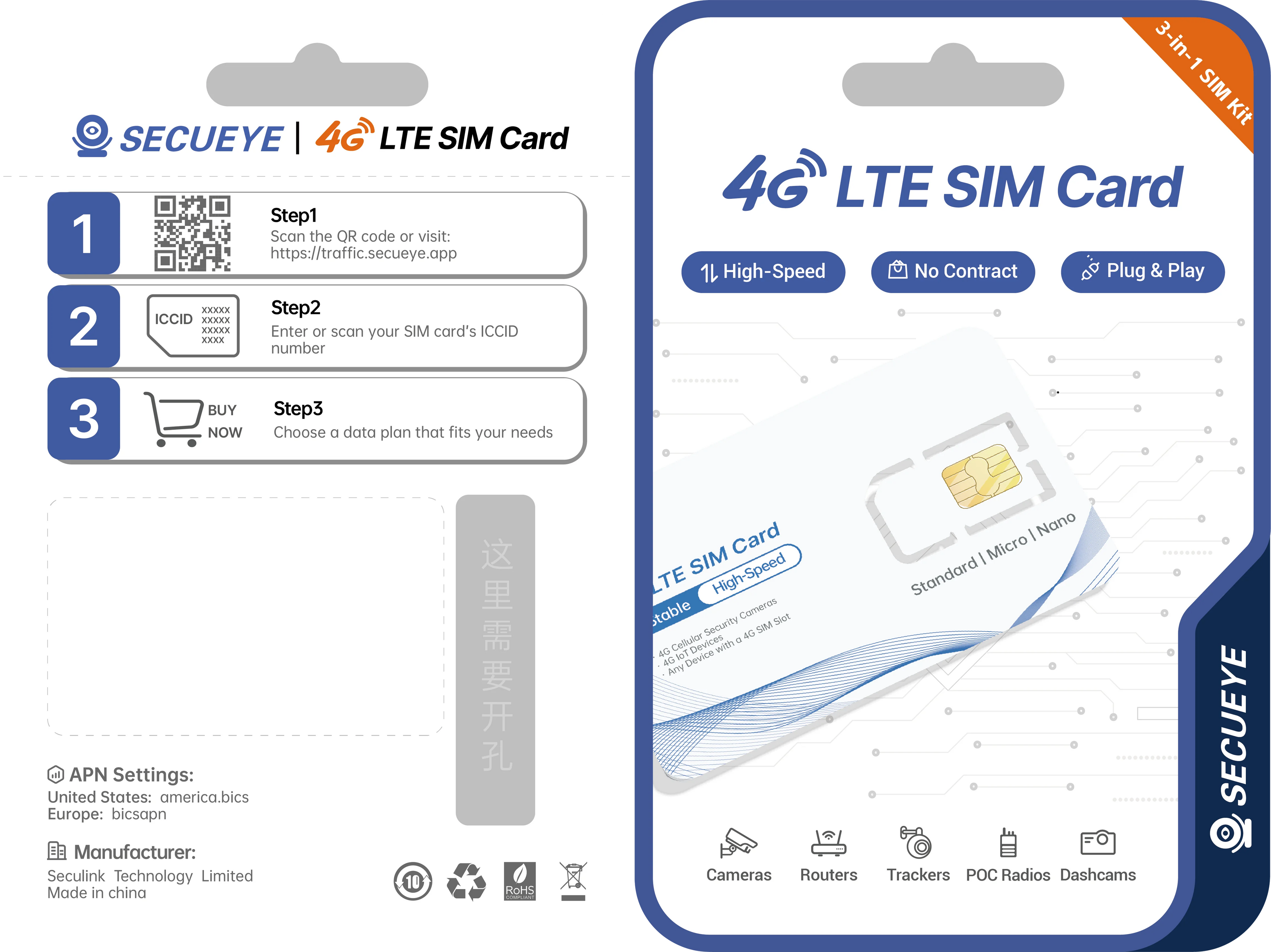 Europa Prepaid Daten-SIM-Karte, Abdeckung in Europa/Großbritannien, High-Speed 5G/4G LTE, Nur-Daten-SIM-Angebot für 4G-Kameras und Reisen