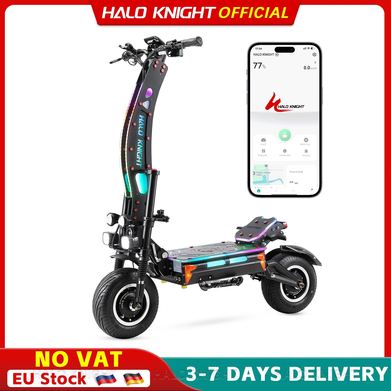 HALO KNIGHT T107Max 72V 8000W Elektroroller für Erwachsene, schnell, 120km/h, Leistungsstarker Doppelmotor, E-Scooter, Top E-Scooter