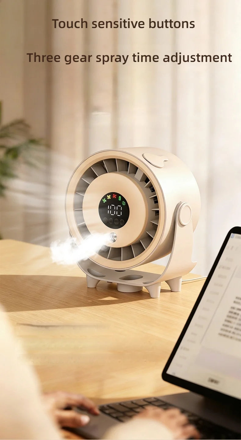 Neuer Sprühnebelventilator, befeuchtend, schnelle Kühlung, Aufhängeloch, geräuscharm, digitale Anzeige, Tastensteuerung der Geschwindigkeit, fein absorbierbar