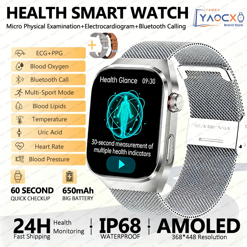 2026 Neue Pflegegrad-Harnsäure-Blutfettwerte Smartwatch Herren EKG+PPG Blutdruck Herzfrequenz Bluetooth Anruf Gesundheits-Smartwatch