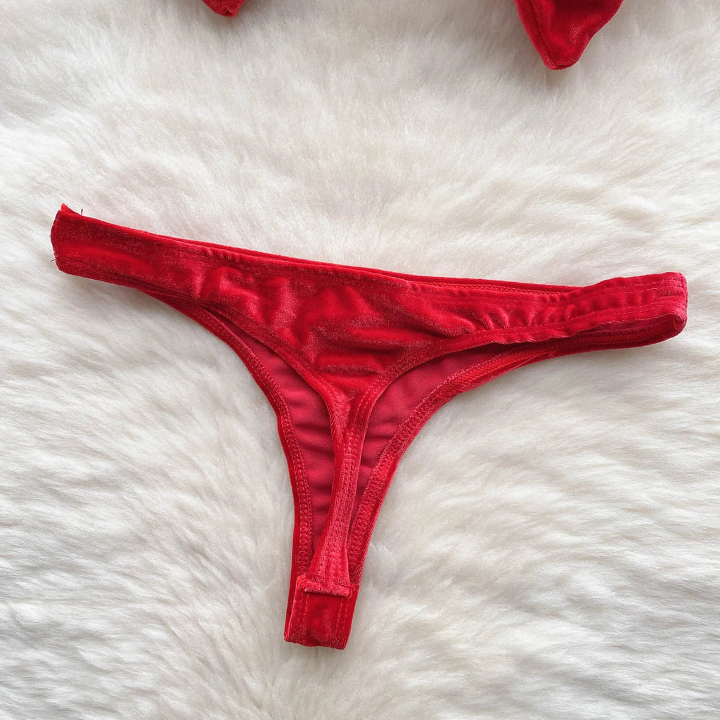SINGREINY Weihnachten Erotische Dessous Anzüge Damen Trägerlos Eng Anliegend Kurze Nachtwäsche Mode Samt Schleife Sinnliche Unterwäsche Sets