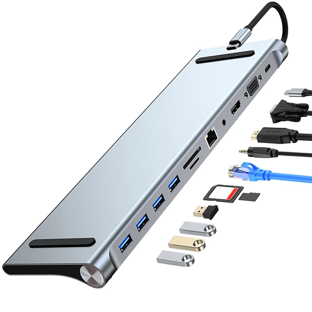 11 in 1 USB C Docking Station with 4K HDMI-Compatible VGA Ethernet USB C Dock 100W PD SD/TF Audio Type C Hub 1* USB 3.0 3*USB2.0 Hauptbild