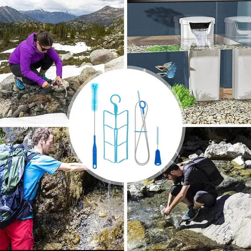 4-in-1 Trinkblasent-Reinigungsset, multifunktionale Schlauchbürste, Trockenständer, tragbares Reinigungswerkzeug für Camping, Wandern, Wasserbeutel