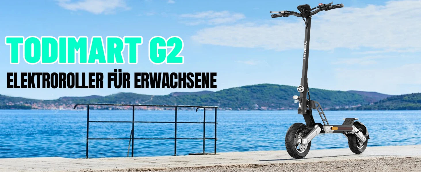 TODIMART G2 ABE E-Scooter, 48V 13Ah, 500W, 40-45km Reichweite, 20km/h, Doppelte Stoßdämpfer, Doppelte Scheibenbremsen, 10-Zoll Offroad-Reifen
