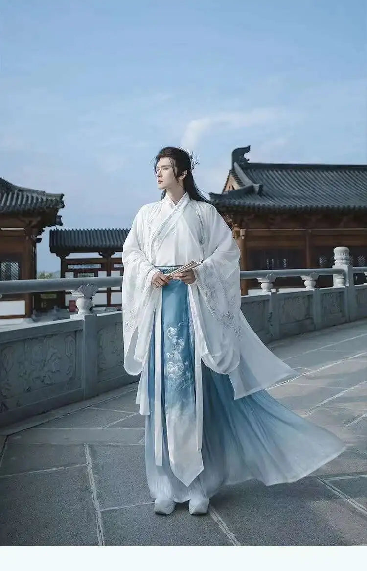 Originelles Chinesisches Blumenwolken Hanfu Kleid Herren Damen Traditionelles Weijin-Perioden Farbverlauf Kostüm Nischen Fee Cosplay Kleidung