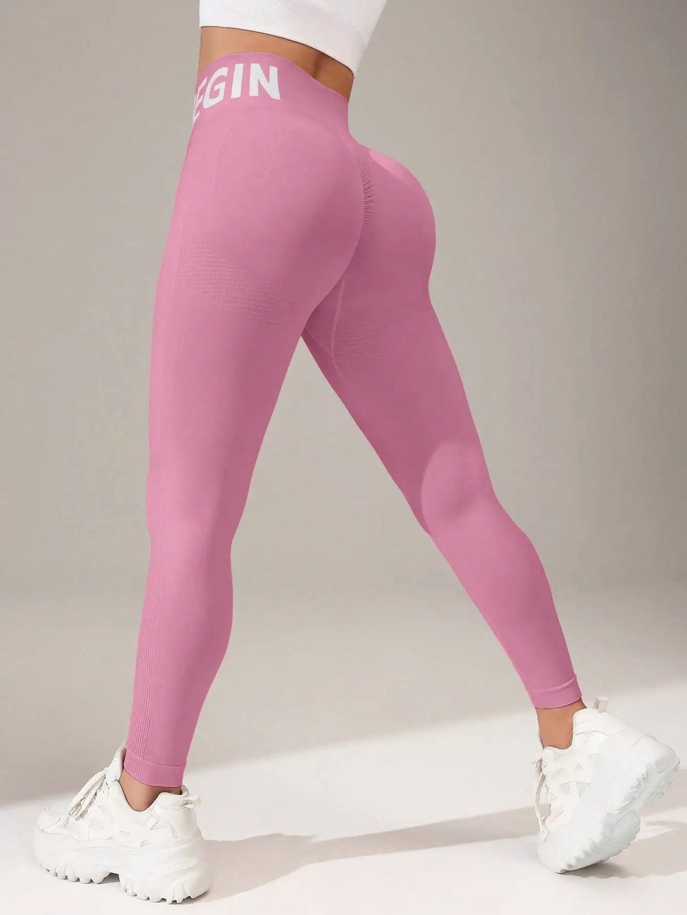 Europäische und amerikanische nahtlose Yoga-Leggings mit Bund-Schriftzug, Po-Lifting, schnelltrocknende, atmungsaktive Damen-Tights für den Sport