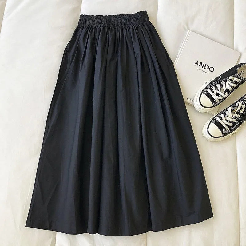 Damen Schwarzer Rock Midi High Waist Korean Style Plissiert A-Linie Vintage Kleidung 2026 Neue Sommer Casual Mode Damen Arbeitskleidung Zweitbild