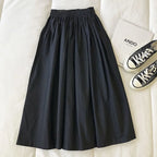 Damen Schwarzer Rock Midi High Waist Korean Style Plissiert A-Linie Vintage Kleidung 2026 Neue Sommer Casual Mode Damen Arbeitskleidung