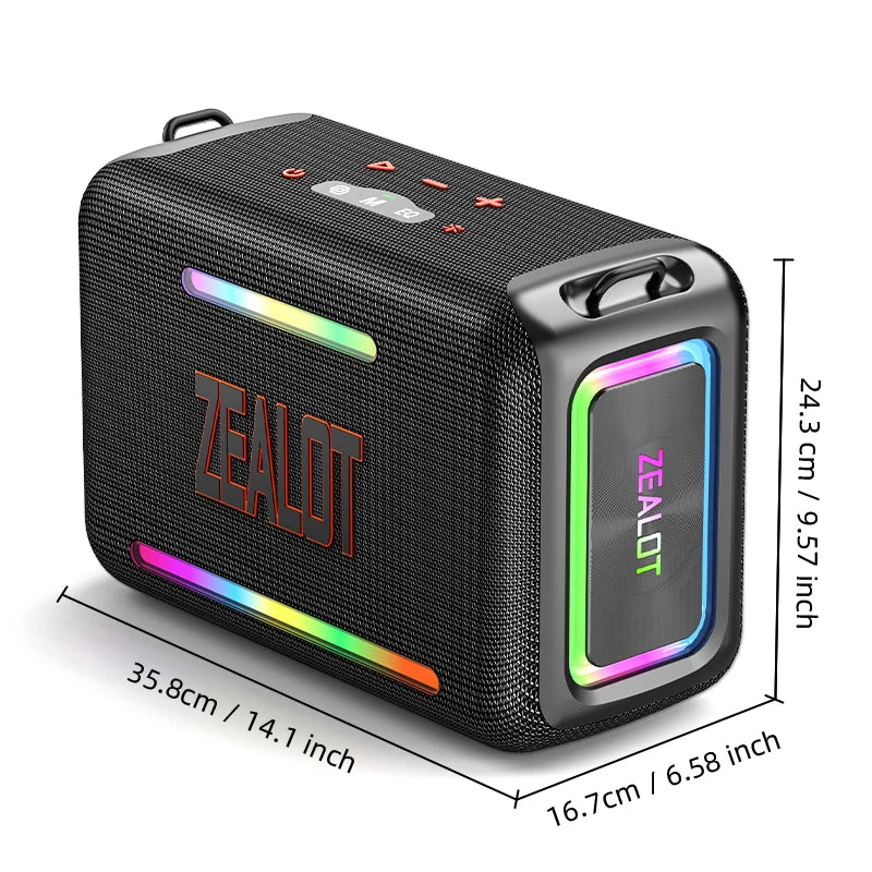 zealot-S95 Tragbarer Bluetooth-Lautsprecher Wasserdicht 120W Hohe Leistung RGB Buntes Licht Kabelloser Subwoofer 360 Stereo Surround TWS