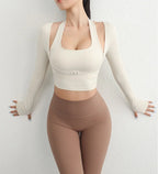 Cloud Rise Damen Yoga-Shirts Sport-Trainings-T-Shirt Sexy Mädchen Langarm-Bluse Fitnessstudio Fitness Crop Top Herbst Winter Sportbekleidung