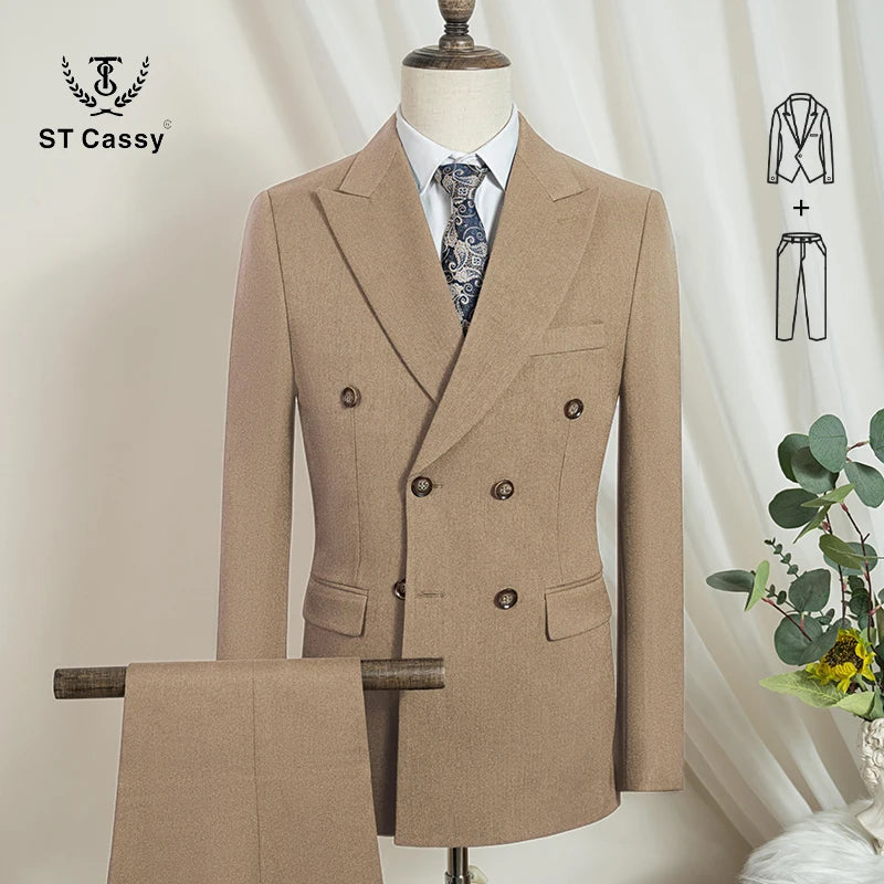 ST Cassy Dunkelblau Eleganter Herrenanzug 2-teiliges Set Moderne Hochzeitsanzüge für Herren Stilvoller Business-Büroanzug