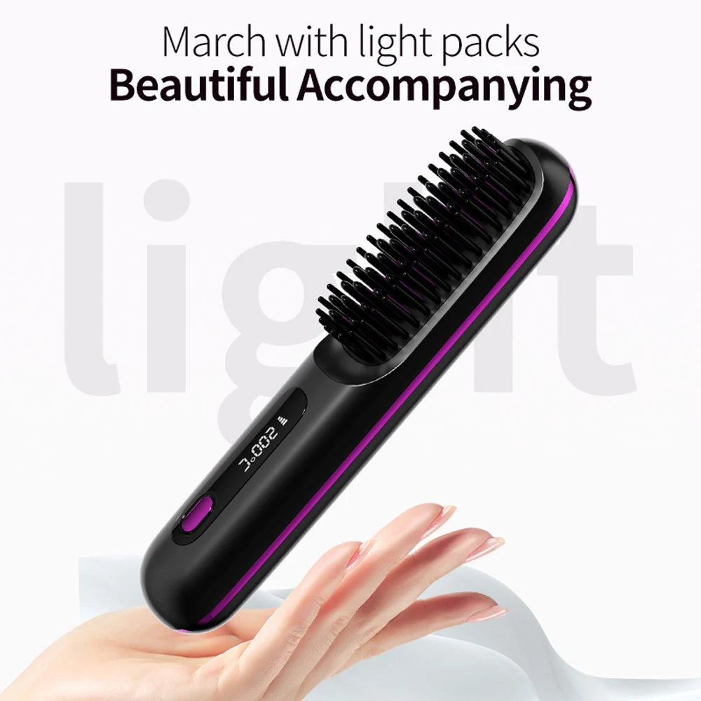 Cordless Hair Straightener Brush 3 Temperature Electric Negative Ions Ceramic Anti-Scald Heated Comb Hair Styling Tools