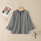 ZANZEA Damen Sommer Plaid Patchwork Bluse 3/4 Glockenärmel Cut Out Tops Lässiges lockeres Hemd Retro Chemise Damen Arbeitsblusen