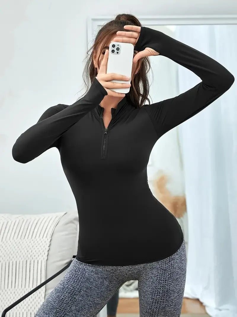 Women's Long Sleeve T-Shirt Half Zip Running Top Quick Dry Breathable Athletic Tee Gym Workout Yoga Pullover Blouse