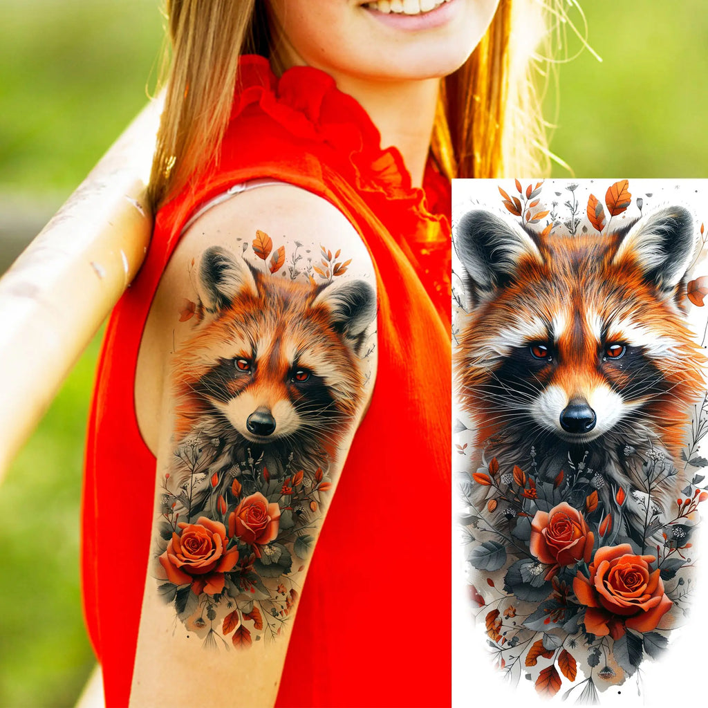 1 Blatt einzigartige Aquarell-Löwe-Tiger-Tier-Temporäre Tattoos langanhaltend wasserdicht Fuchs Eule gefälschter Tattoo-Aufkleber Körperkunst Tattoo