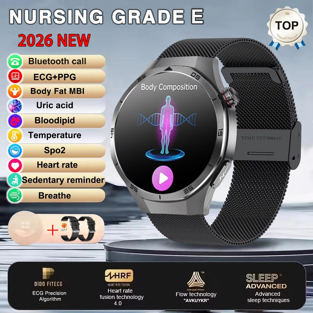 2026 Neue Smartwatch für Pflegeberufe mit EKG+PPG Gesundheitsanalyse Blutdruck Lipide Harnsäure Drahtlose HD-Anruf Smartwatch Herren Damen