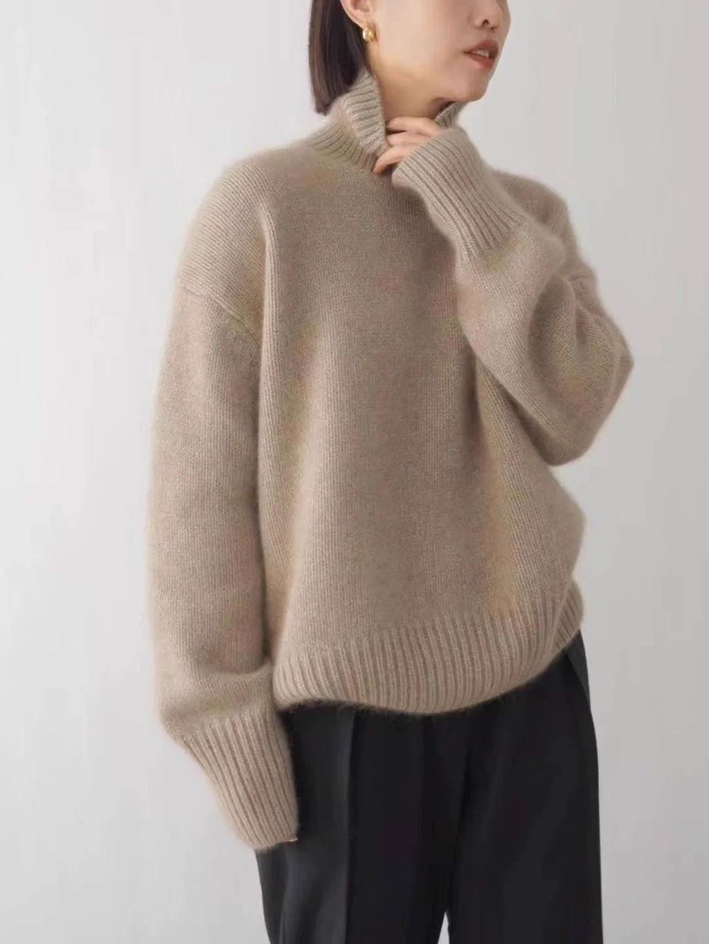 2024 Herbst und Winter Neuer dicker Kaschmirpullover Damen Rollkragenpullover Warm Locker Gestrickter Basispullover Jacke Oberteile