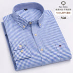 100 % Baumwolle Oxford Herrenhemden Langarm Kariert Weich Regular Fit Festliches Hemd Tasche Sozial Bluse Herrenkleidung S-7XL