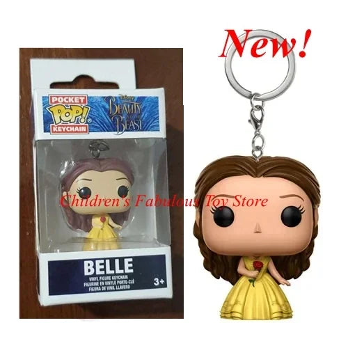 Neue FUNKO Schlüsselanhänger Disney Dämonin Prinzessin Bella Arielle Alice Anna Elsa Bell Jack Sally Stitch Actionfigur Spielzeug Ornamente