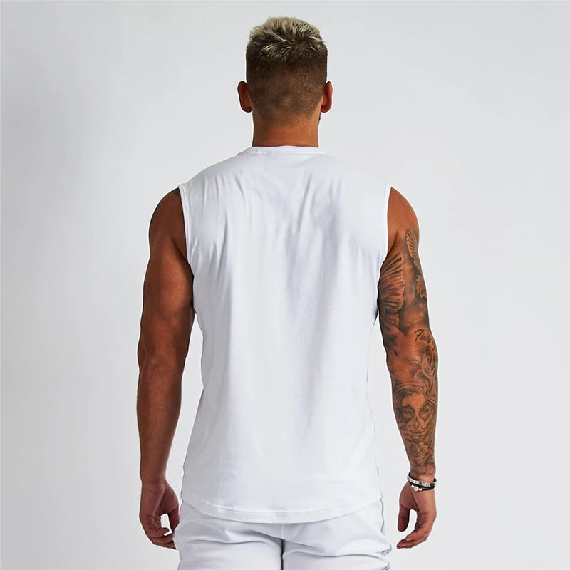 Sommer Baumwolle atmungsaktive V-Ausschnitt Tank Tops Fitnessstudio Workout Laufen Sport Ärmelloses Shirt Herren Fitness Bodybuilding Muskelbekleidung