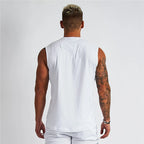 Sommer Baumwolle atmungsaktive V-Ausschnitt Tank Tops Fitnessstudio Workout Laufen Sport Ärmelloses Shirt Herren Fitness Bodybuilding Muskelbekleidung