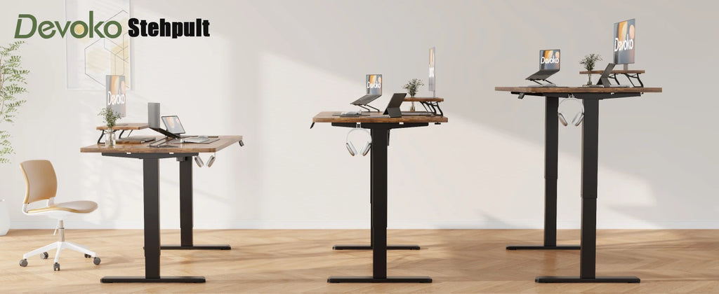 Devoko elektrischer höhenverstellbarer Schreibtisch 120 × 60 cm mit Monitorständer Ergonomischer Sitz-Steh-Schreibtisch (Weiß)