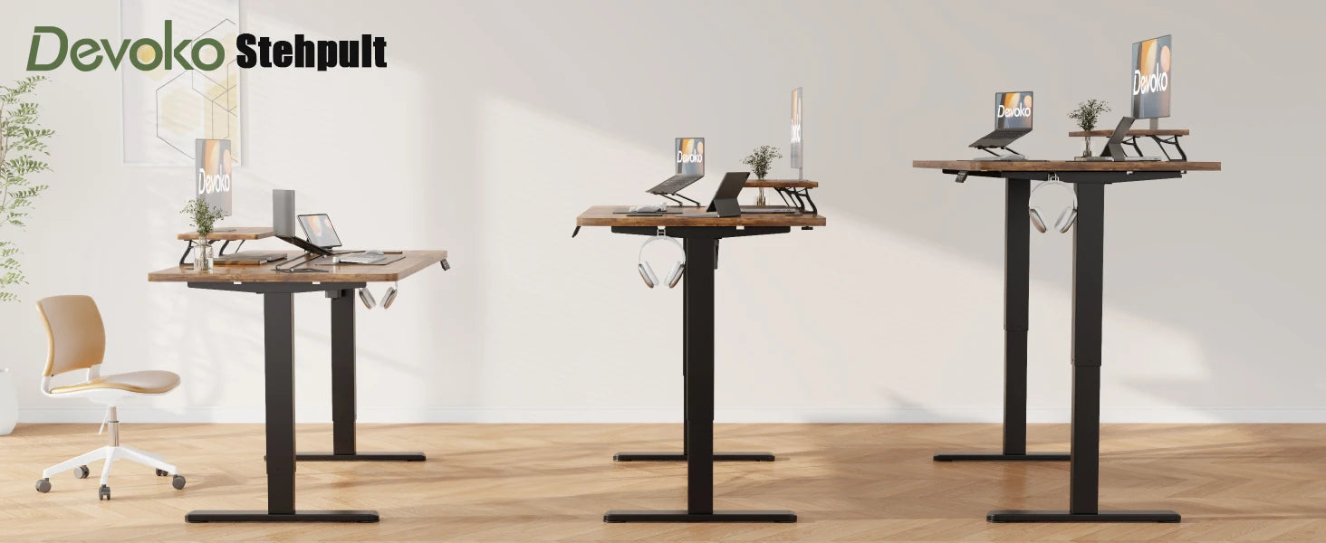 Devoko elektrischer höhenverstellbarer Schreibtisch 120 × 60 cm mit Monitorständer Ergonomischer Sitz-Steh-Schreibtisch (Weiß)