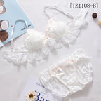 Besticktes Schleifen-Dessous-Set für Damen, japanisches süßes BH-Set, Triangel-Cup ohne Bügel, Studentenunterwäsche