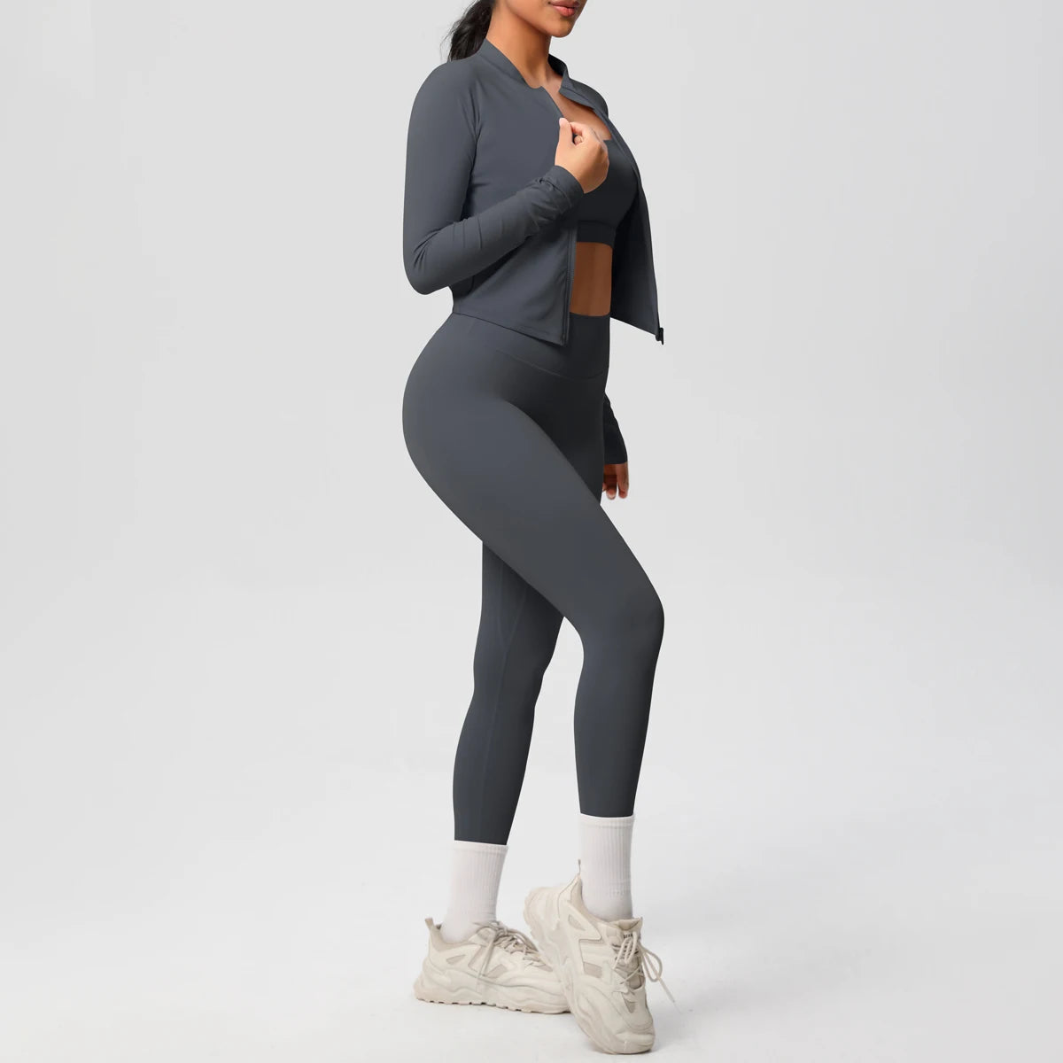 3-teiliges Sportbekleidung Yoga-Set Gym Sport-BH Reißverschlussjacke Leggings Kleidung Sportbekleidung Yoga-Anzüge für Damen Fitness-Set Trainingsanzug