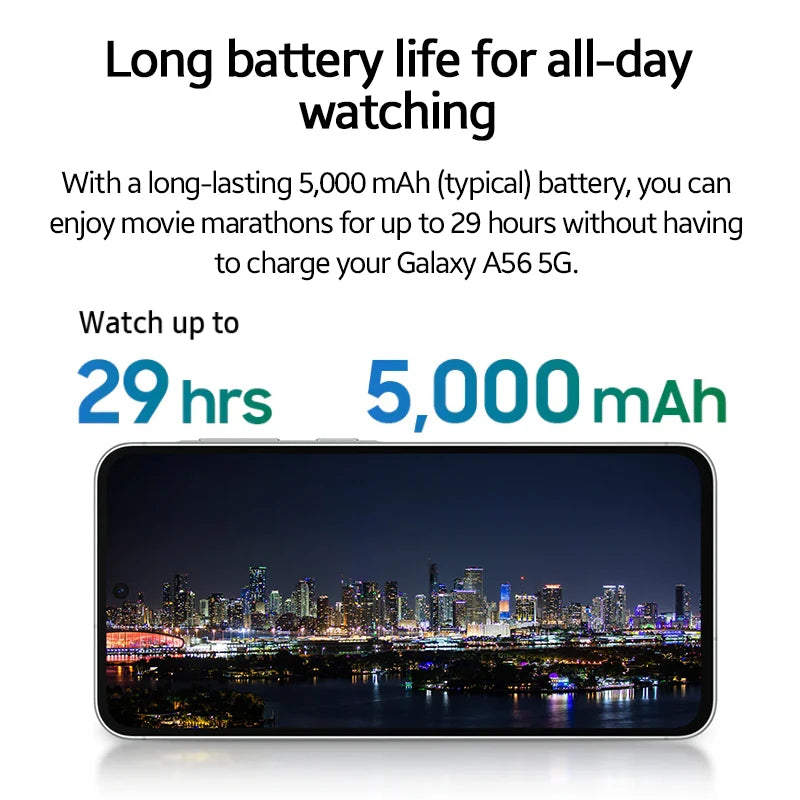 Samsung Galaxy A56 5G Smartphone 6,7 Zoll Super AMOLED Display 120Hz Bildwiederholfrequenz 50MP Rückkamera 5000mAh Akku 8GB 256GB