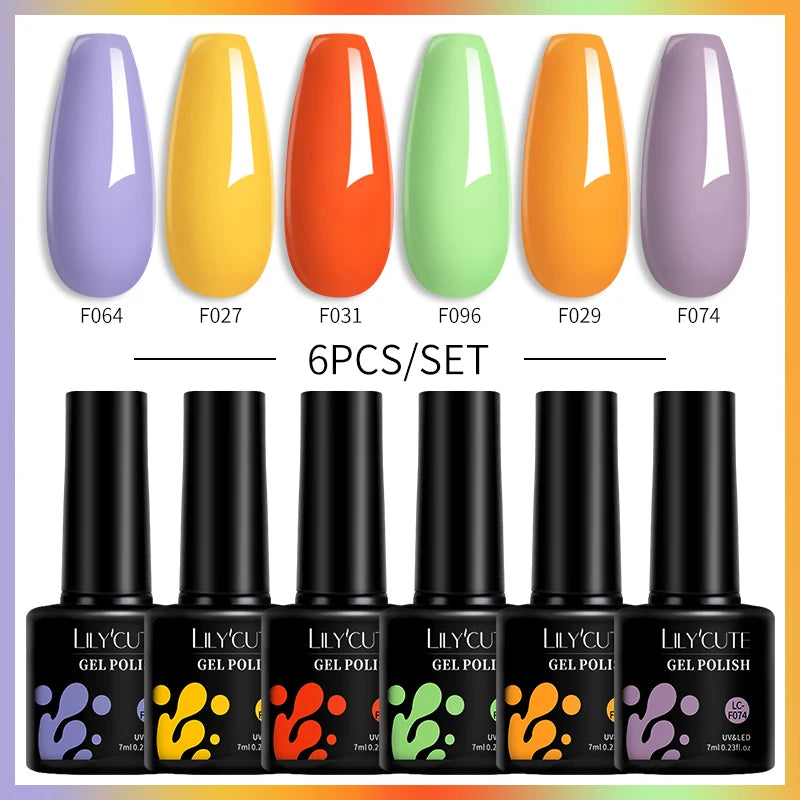 LILYCUTE 6PCS Gel-Nagellack-Set Sommer Neon Nagellack-Gel-Kits für DIY Nagel Semi-Permanenter UV-Lampe Gellack Nagellack-Set