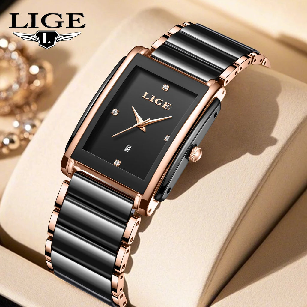 LIGE Mode Elegante Damenuhr Japanisches Uhrwerk Keramikarmband Luxus Damen Armband Quarzuhren Geschenke Reloj Mujer