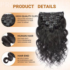 Wellenförmige Clip-in-Echthaarverlängerungen Clip Ins 120 Gramm Body Wave 18 Zoll 8 Stück Naturschwarz 100% Echthaar