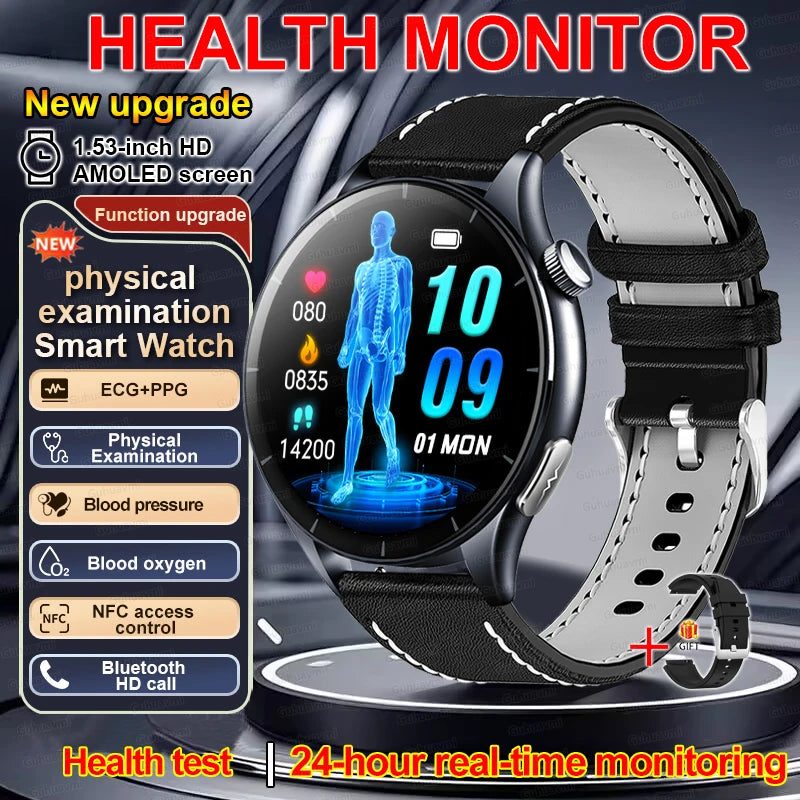 2026 Neue Smartwatch NFC EKG+PPG Blutsauerstoff Harnsäure Blutdruck Saphir Smartwatch Herren für Android iOS Smartwatch Herren