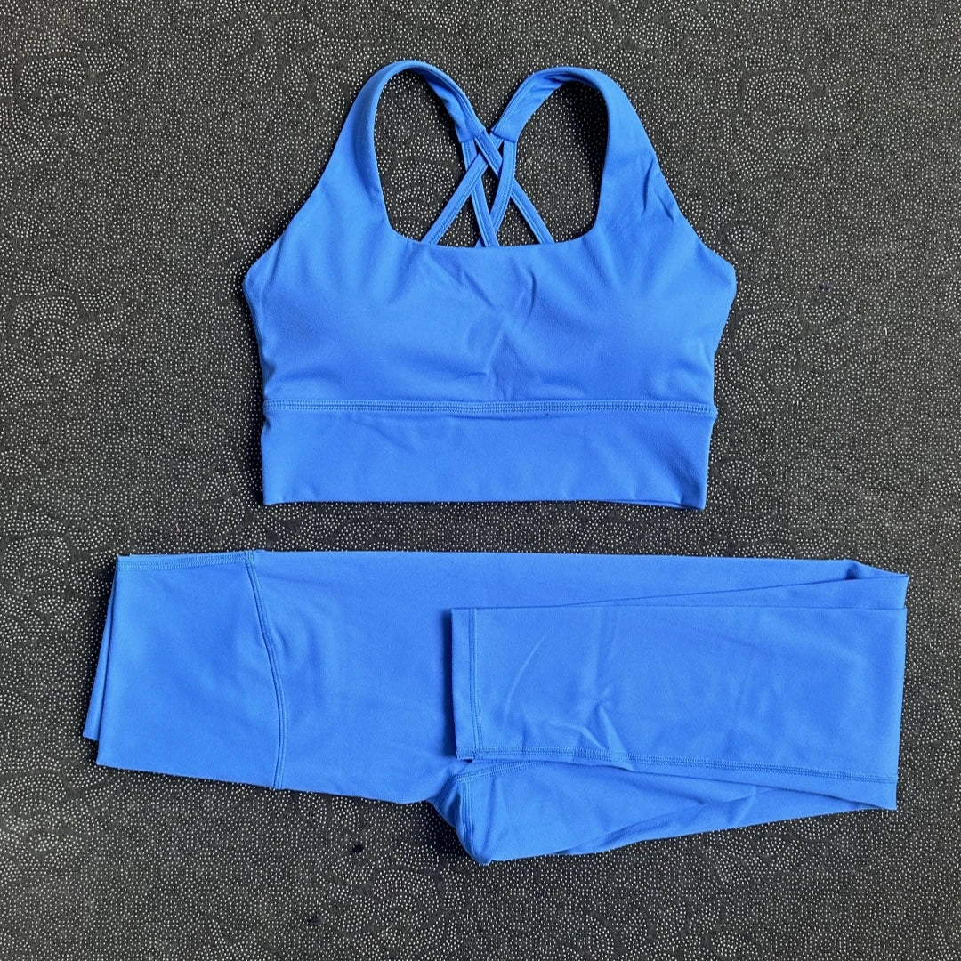 Einfarbiges Gymnastik-Yoga-Legging-Set Weiche, enge Damen-High-Strength-Fitness-BH mit Sporthose Sportbekleidung Kniebeugenfest Zweitbild