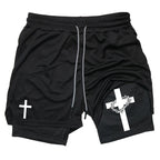 Herren-2-in-1-Lauf-Workout-Shorts mit Druck, Christian Gym Athletic Performance Shorts mit Handytasche und Handtuchschlaufe, Activewear
