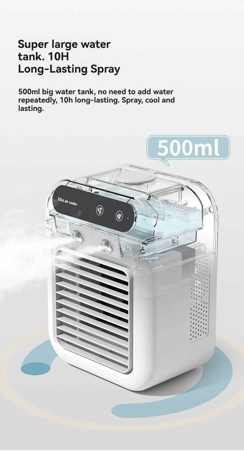 Kabelloser Klimaanlagen-Mini-Ventilator, tragbarer Luftkühler, 500 ml Eiswassersprühbefeuchter für den Heimgebrauch, Klimaanlagen-Nebelventilator, USB
