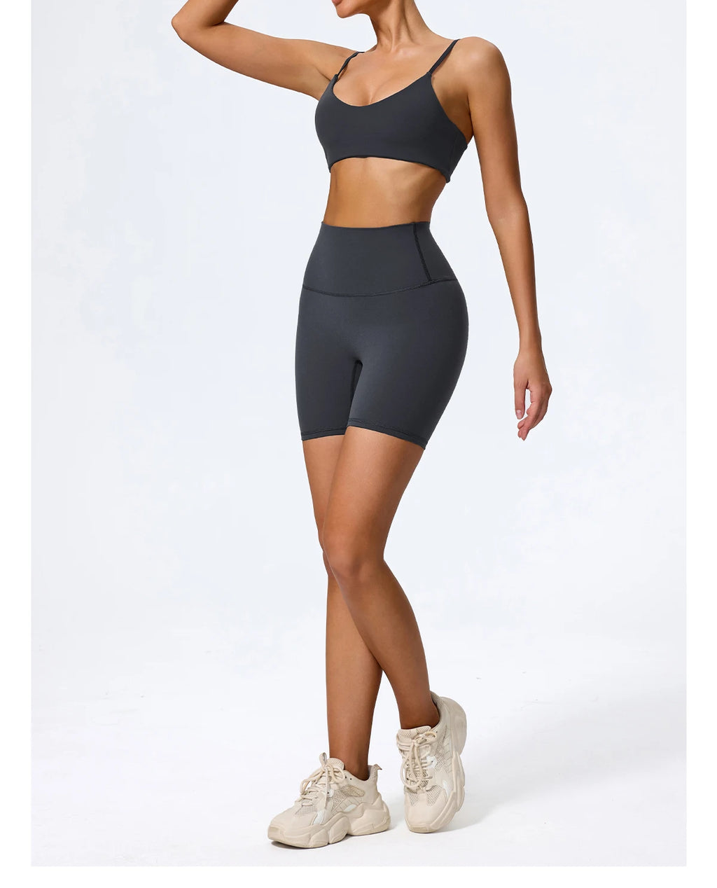 Hearuisavy Sommer Superweiches 2-teiliges Damen-Sportshorts-Set atmungsaktives Fitness-Yoga-BH Freizeit-Push-Up-Workout-Crop-Top