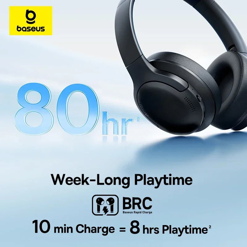 Baseus BH1 Lite Kabellose Kopfhörer Bluetooth 6.0 ENC Klare Anrufe Super Bass Hit Kopfhörer 80 Stunden Spielzeit Over-Ear Headset