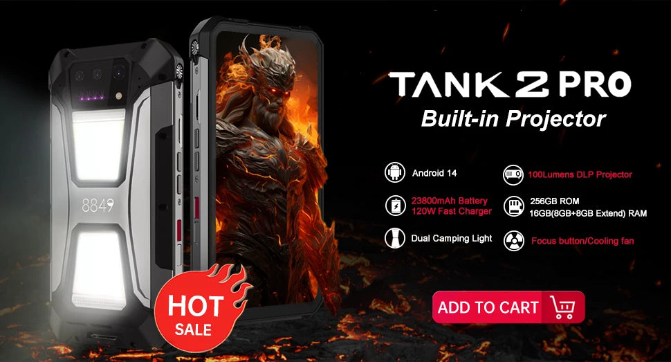 8849 Tank 2 PRO Projektor Robustes Smartphone Android 2.4K 24GB 512GB 100MP Kamera 23800mAh 120W Dual-SIM OTG-Telefon