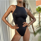 Thong 2025 Sexy Damen Einteiler Badeanzug Bademode Weiblich Einfarbig High Waist Monokini Schwimmanzug Badeanzug Biquini Strandmode