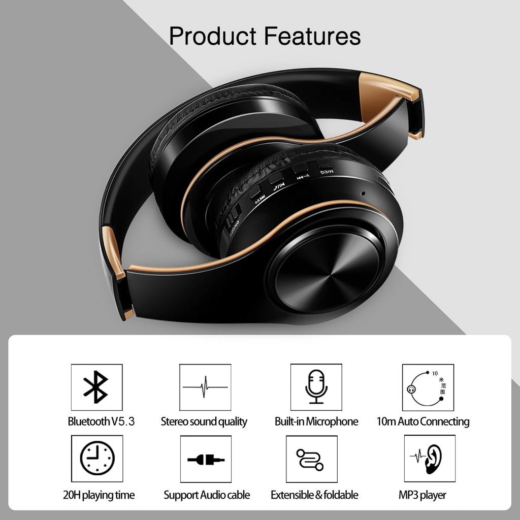 HIFI Stereo Kopfhörer Bluetooth Headset Musikkopfhörer FM und Unterstützung SD-Karte mit Mikrofon für Mobile Xiaomi Iphone Samsung Tablet
