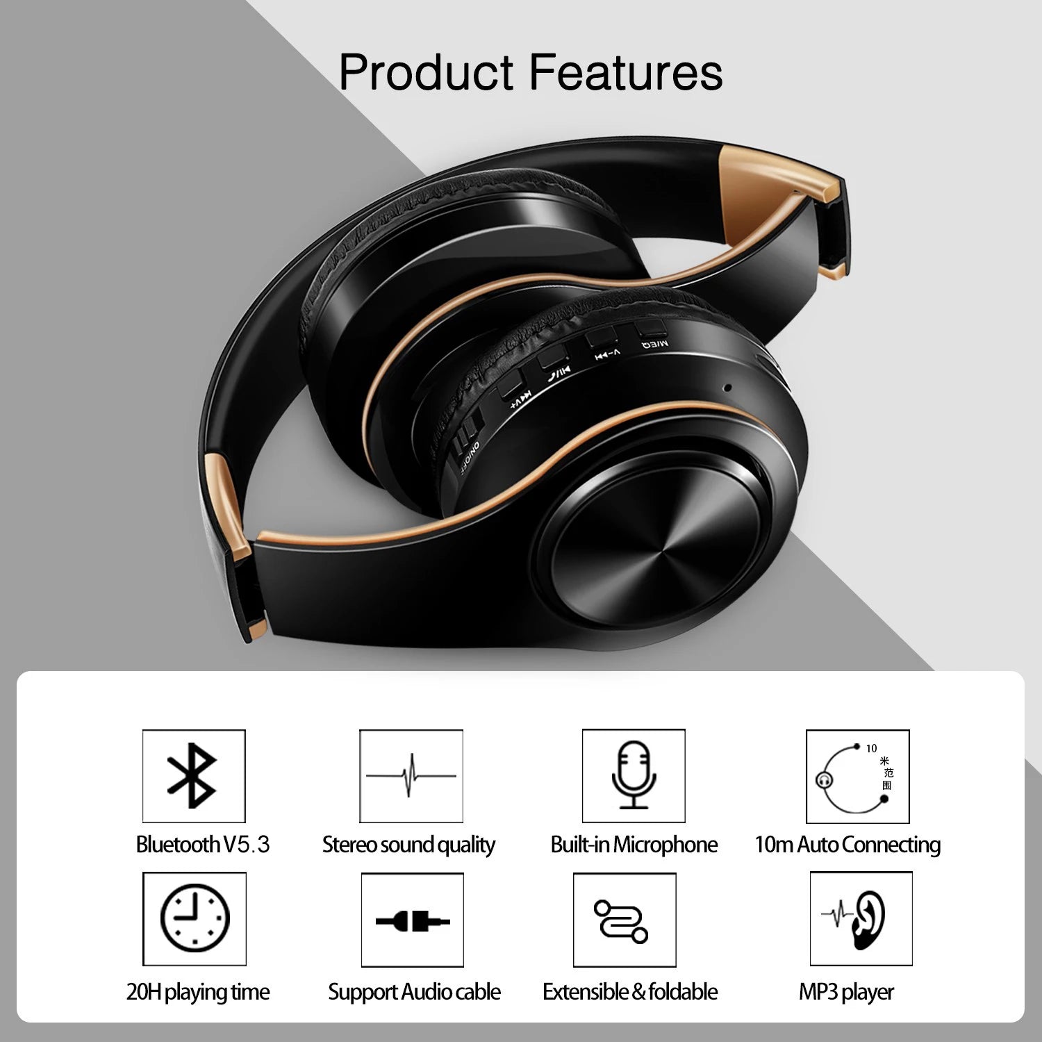 HIFI Stereo Kopfhörer Bluetooth Headset Musikkopfhörer FM und Unterstützung SD-Karte mit Mikrofon für Mobile Xiaomi Iphone Samsung Tablet