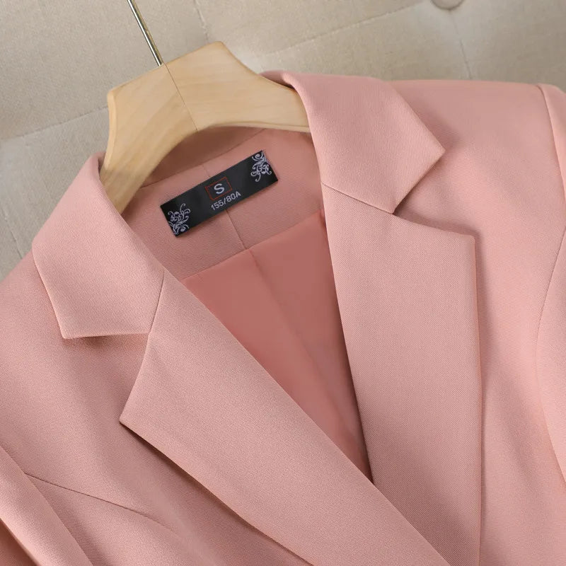 NAVIU Neu 2024 Damen Hosenanzüge Rosa Blazer und Jacken Set Büro Damen Arbeits Business Uniform Weiblicher Hosenanzug OL Stil Beige