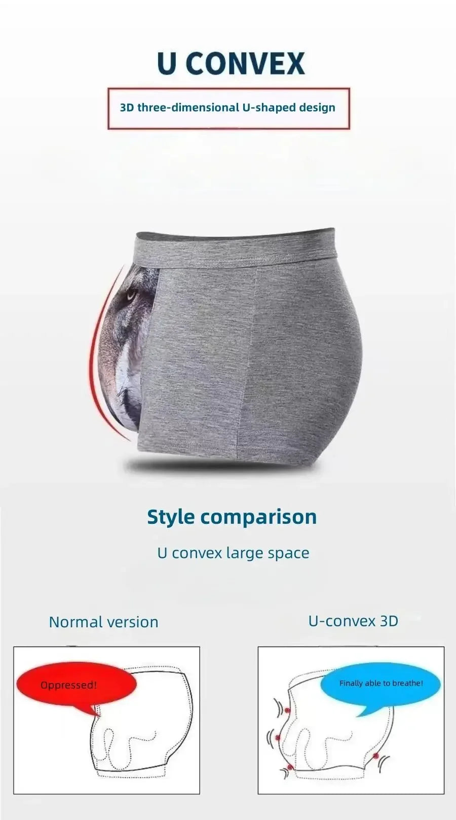 Herren Einzigartige 3D-gedruckte Wolfs-Adlerkopf-Flachwinkel-Hose mittelhohe Boxershorts Atmungsaktives gestricktes Modal-Gewebe