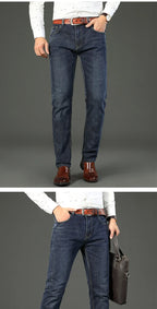2024 Gerade, normale blaue Stretch-Jeans Frühling Herbst Herren Klassische Jeans Business Fashion Smart Jeans für Herren