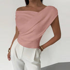 Sexy Short Sleeve Shirt Women Off Shoulder Patchwork Color Basic Tops Woman Summer Blouses Female Elegant Shirt