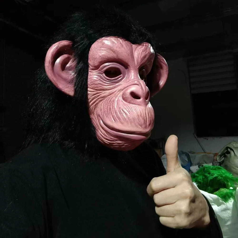 Deluxe Schimpfenmaske mit Haar Neuheit Latex Vollkopfmasken für Halloween Faschingsparty Cosplay Affen-Tiermaske